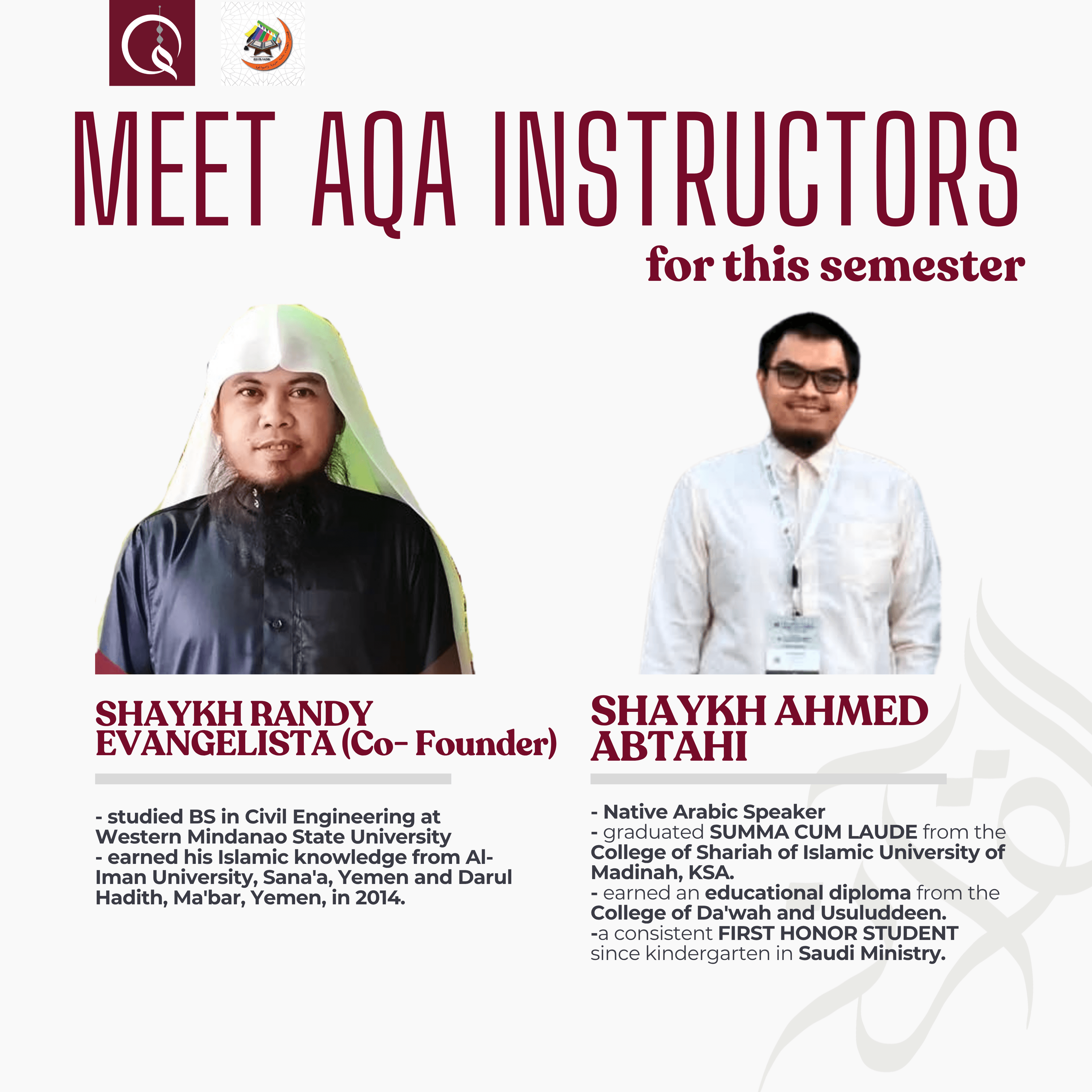Faculty profile: Shaykh Randy Evangelista (Co-Founder) and Shaykh Ahmed Abtahi